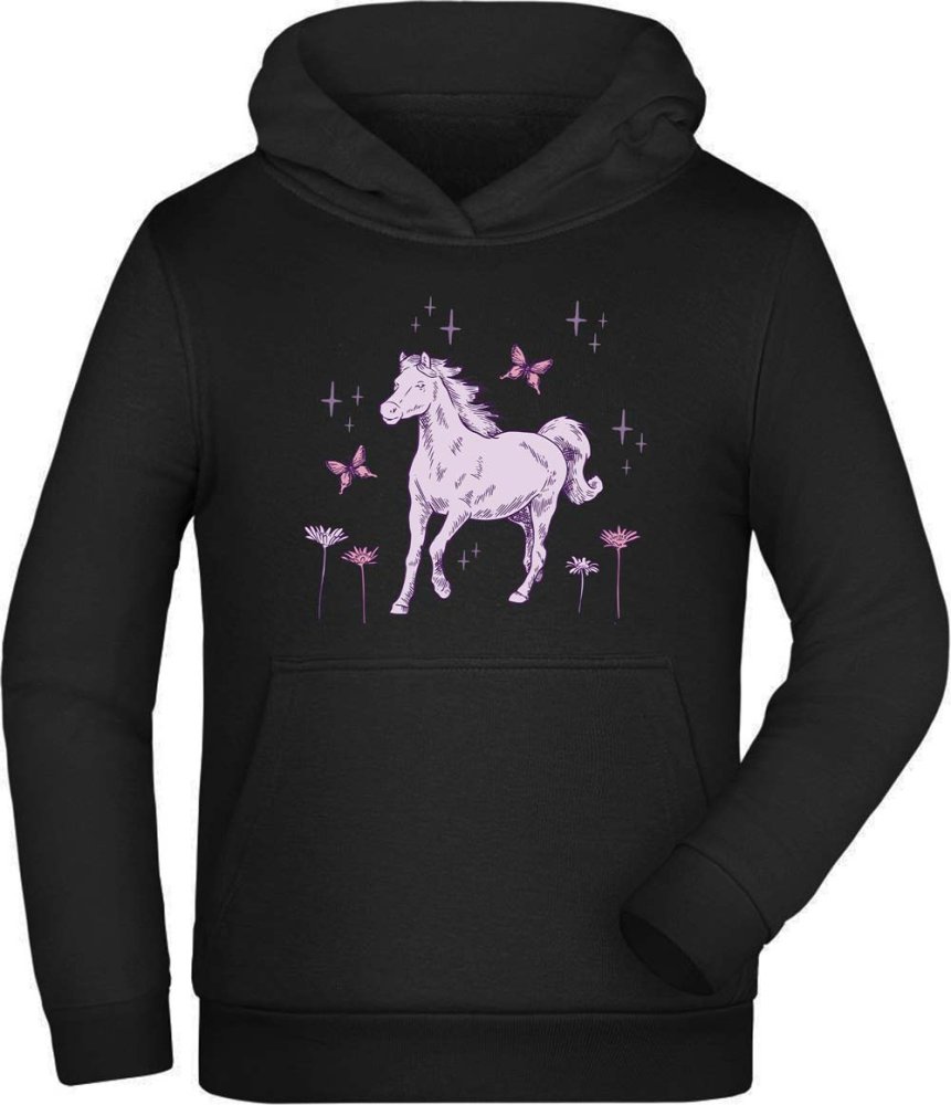 Hoodie Hooded Sweater Kids - Galloping Horse and Flowers i144